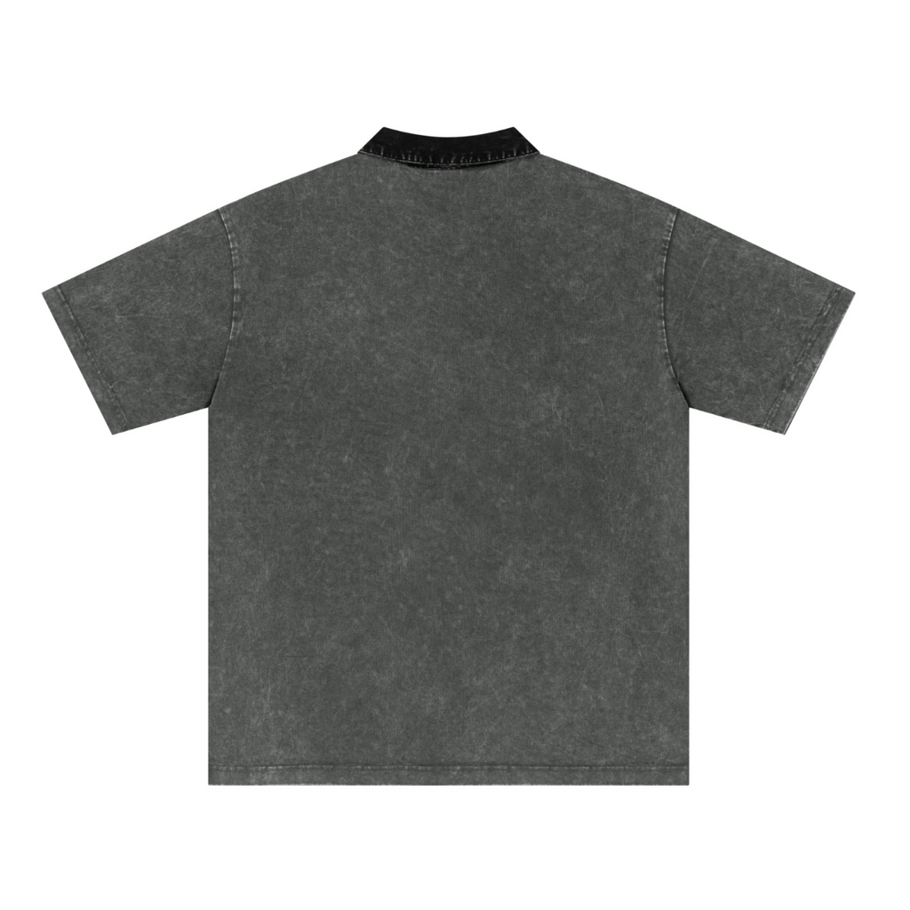 285GSM Unisex Vintage-Washed Unisex  100% Cotton Twill Polo T-Shirt Dark Grey Black